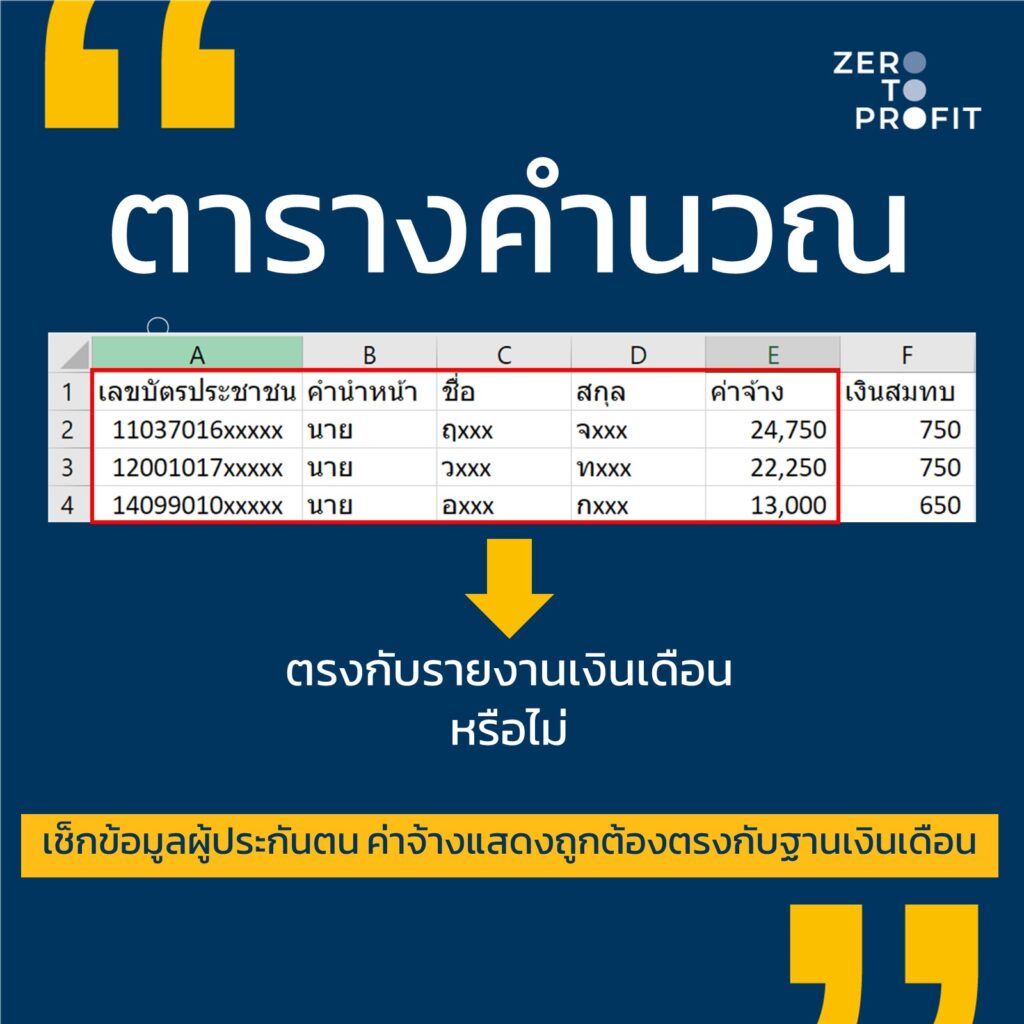 ตารางคำนวณประกันสังคม